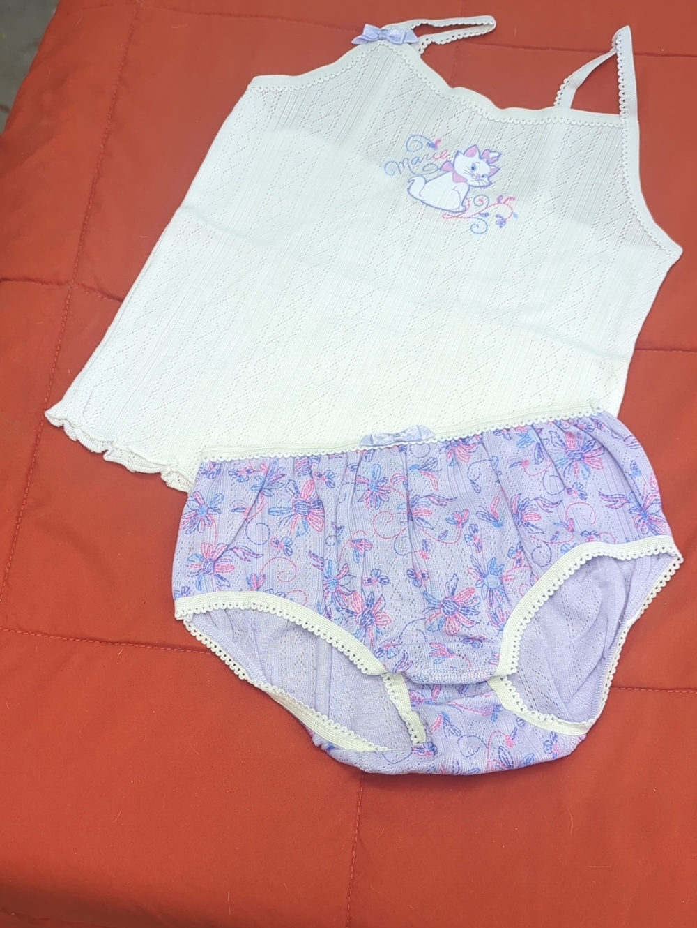 Disney White & Lilac Tank Top and Floral Briefs Set